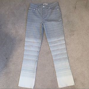 Tory Burch Jeans Patterned White Grey Pink Blue Size 27 Straight Leg